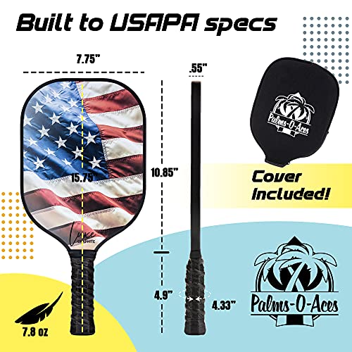 Graphite Pickleball Paddle with Cover - Lightweight Pickleball Racket for Beginners to Professionals - Toray T700 Carbon Fiber Face - Quiet Pickle Ball Paddle with Fun UV Printed Graphics