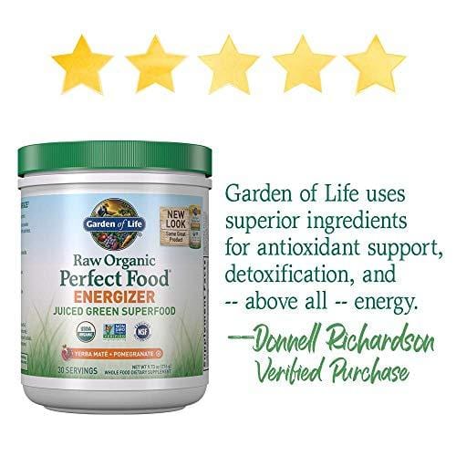 Garden of Life Raw Organic Perfect Food Energizer Juiced Green Superfood Greens Powder - Yerba Mate, Pomegranate, 30 Servings (Packaging May Vary) - Vegan Gluten Free Whole Food Dietary Supplement