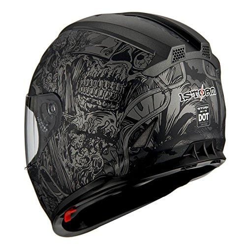 1Storm Motorcycle Full Face Helmet Dual Lens/Sun Visor Matt Skull Black