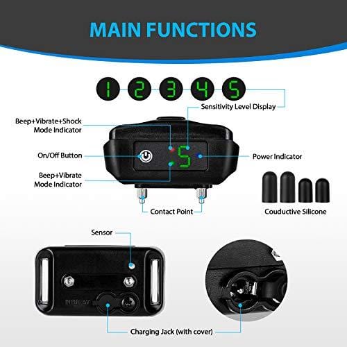 PetYeah [Upgraded 2019] Dog Anti Bark Collar Smart Detection Adjustable Collar Rechargeable Rainproof Beep Vibration Shock 5 Sensitivity Humane & Harmless Bark Collar for Small Medium, Large Dog