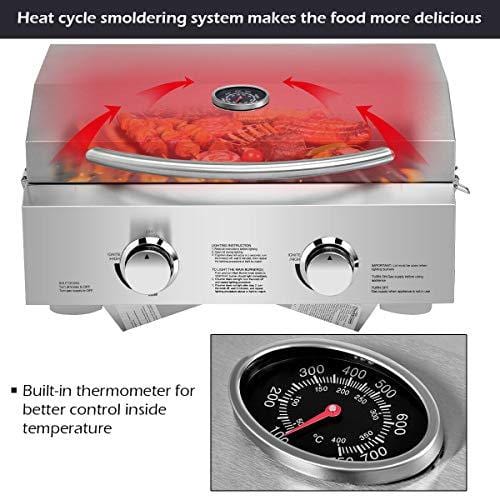 Giantex Propane Tabletop Gas Grill Stainless Steel Two-Burner BBQ, with Foldable Leg, 20000 BTU, Perfect for Camping, Picnics or Any Outdoor Use, 22" x 18" x 15", Silver