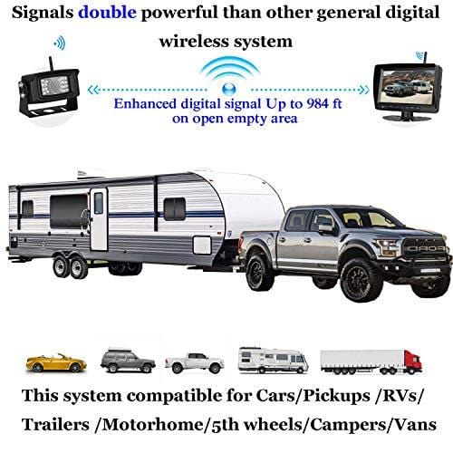 FHD 1080P Digital Wireless Backup Camera for RVs/Trailers/Trucks/Fifth Wheels/Boats Rear/Front View Camera 7''Monitor with DVR System Highway Monitoring System Guide Lines ON/OFF