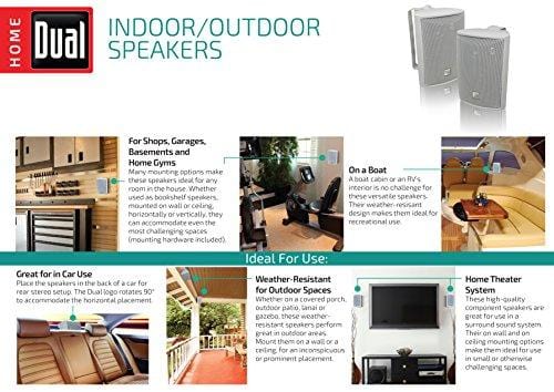 Dual Electronics LU43PW 3-Way High Performance Outdoor Indoor Speakers with Powerful Bass | Effortless Mounting Swivel Brackets | All Weather Resistance | Expansive Stereo Sound Coverage | Sold in Pairs