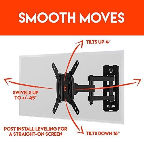 ECHOGEAR Full Motion Articulating TV Wall Mount Bracket for Most 15-39 inch TVs & Computer Monitors Featuring 10.5" of Extension, 90º of Swivel, 16º of Tilt - EGSF1-BK
