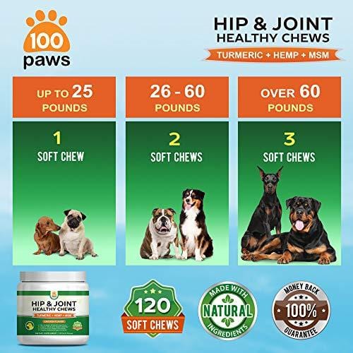 Hip & Joint Supplement for Dogs - Hemp Oil Infused Soft Chews Dog Treats w/Glucosamine, Turmeric, Chondroitin, MSM & Omega 3 6 9 - Supports Pet Mobility & Pain Relief - 120 Treat Bites
