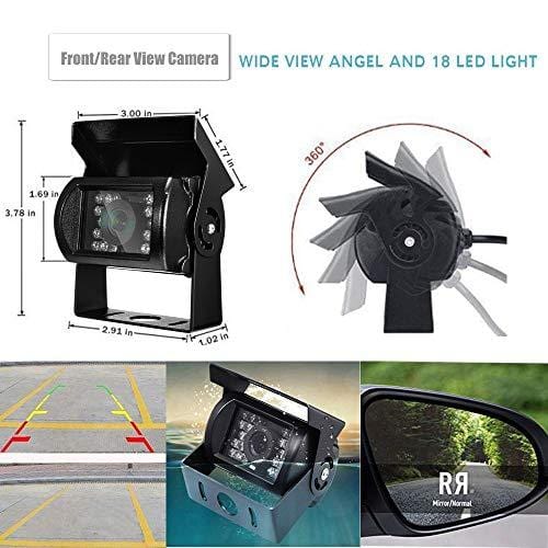 Podofo 9V-24V Car Backup Camera Kit, 7 Inch HD Quad Split Monitor + 4 x Waterproof IR Night Vision Front Rear Side View Cameras and 33ft AV Cables, Mirror/Normal Image