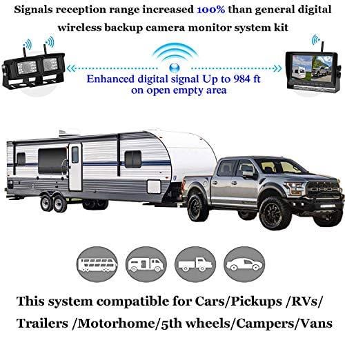 FHD 1080P Digital Wireless 2 Backup Camera for RVs/Trailers/Trucks/Motorhomes/5th Wheels 7''Monitor with DVR Highway Monitoring System IP69K Waterproof Super Night Vision