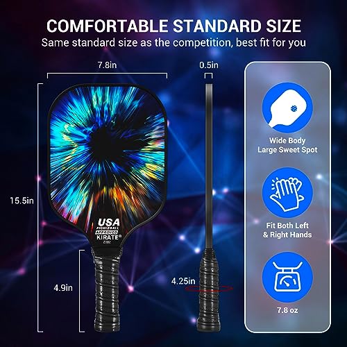 KIRATE Pickleball Paddles, 2023 USAPA Approved Carbon Fiber Surface Pickleball Set, Lightweight Pickleball Rackets, Pickle Ball Paddle Set for Men Women Pros Beginners.