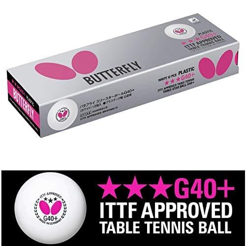 Butterfly G40+ 3 Star Poly Table Tennis Balls - 12 Pack - White - ITTF Approved