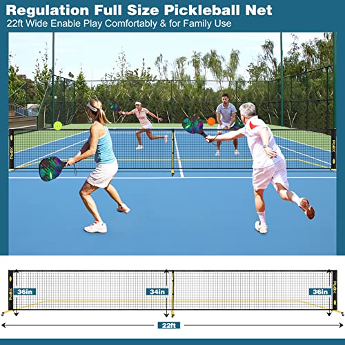 Choiana Portable Pickleball Net with Wheels Driveway Pickleball Nets Outdoor Regulation Size 22ft Pickle Ball Nets with Court Lines Durable Metal Frame PE Knited Net for Home Backyard