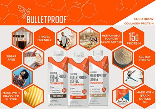 Bulletproof Cold Brew Coffee Plus Collagen, Dark Chocolate flavor, Keto Friendly, Sugar Free, with Brain Octane Oil and Grass-fed Butter (12 pack)