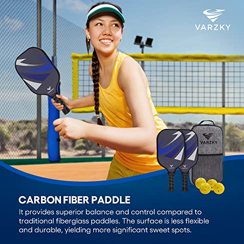 VARZKY Pickleball Paddles Set of 2 - USAPA Carbon Fiber Paddles with Advanced Polymer Honeycomb Core Technology - Lightweight Paddles with Anti-Slip Cushioned Grip - Beginners and Professional