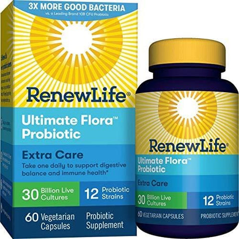 Renew Life Adult Probiotic - Ultimate Flora Extra Care, Shelf Stable Probiotic Supplement - 30 billion - 60 Vegetable Capsules (Packaging May Vary)