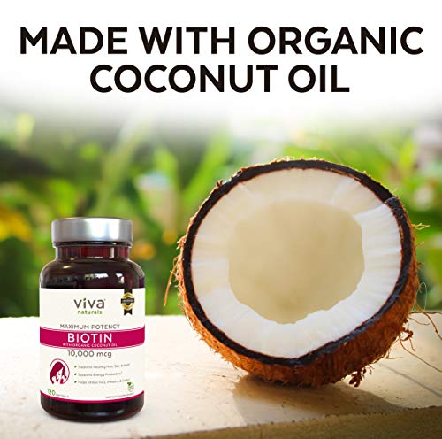 Biotin 10000mcg (120 Softgels) - Support for Healthy Hair Skin Nails, High Potency Biotin Made with Organic Coconut Oil, Non-GMO & Gluten Free