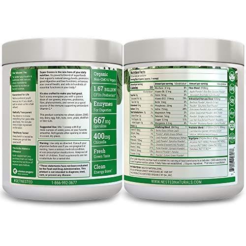 SUPER GREENS | #1 Green Veggie Superfood Powder | 30 Servings | 20+ Whole Foods (Wheat Grass, Spirulina, Chlorella), Probiotics, Fiber & Enzymes | 100% USDA Organic Non-GMO Vegan Supplement (Original)