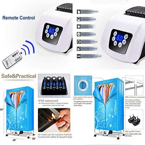 Manatee Clothes Dryer Portable Drying Rack for Laundry 1200W - 33 LB Capacity Energy Saving (Anion) Folding Dryer Quick Dry & Efficient Mode Digital Automatic Timer with Remote Control