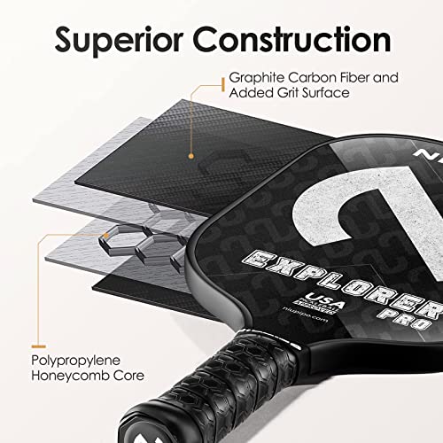 Pickleball Paddle, USA Approved Pro Pickleball Paddle with Graphite Carbon Fiber Face, Polypropylene Honeycomb Core, Cushion Comfort Grip, Mid-weight Pickleball Paddle for Outdoor and Indoor Play