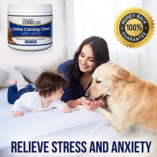 Organic Hemp Oil Dog Calming Treats | Made in USA | 120 Chews | Stress Relief Soft Chews for Dogs | Natural Dog Calming Aid Supplement | Great for Separation Anxiety Travel Fireworks Thunder Support