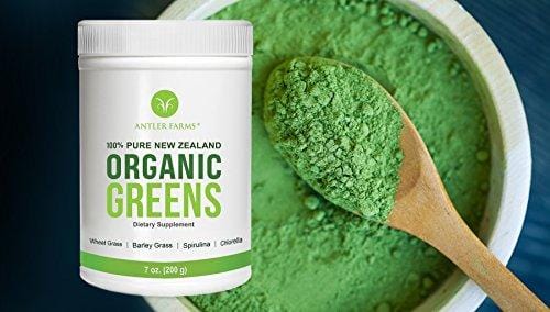 Antler Farms - 100% Pure New Zealand Organic Greens Superfood Powder, 50 Servings, 200g - Wheat Grass, Barley Grass, Chlorella, Spirulina - Vegan, Gluten Free, NO Pesticides, NO Chemicals, NO GMOs
