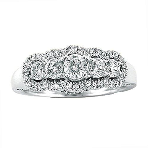 Dazzlingrock Collection 1.10 Carat (ctw) 14k Round Diamond Ladies Bridal 5 Stone Engagement Ring 1 CT, White Gold, Size 7.5