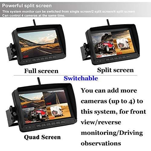 Emmako FHD 1080P Digital Wireless Backup Camera With 7'' DVR Monitor Support Split/Quard Screen  For Trailers,RV,5th Wheels High-Speed Observation System Adjustable Rear/Front View, Guide Lines ON/Off