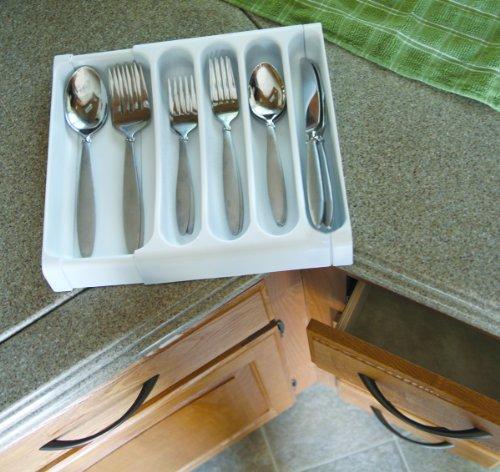 Camco Adjustable Cutlery Tray - Designed for RV and Compact Kitchen Drawers , Adjusts between 9" and 13" for An Easy Custom Fit -White (43503)