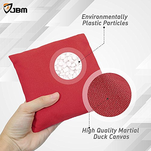 JBM Cornhole Bag (Pack of 8) Weather Resistant Cornhole Bags with Recycled Plastic Pellets for Tossing Corn Hole Game - Free Carrying Bag Included (Red & Black, 14 oz/Pack of 8)
