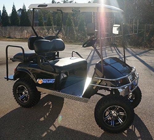 EZGO TXT/Medalist 1994-2001.5 ELECTRIC Golf Cart Drop Axle Lift Kit & 12" TERMINATOR Golf Cart Wheels and 23" All Terrain Golf Cart Tires Combo - Set of 4