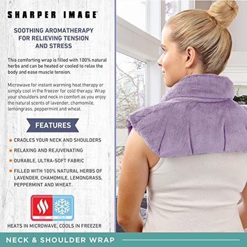 Sharper Image Neck and Shoulder Wrap Pillow Hot and Cold Microwavable Heating Pad with Herbal Aromatherapy for Muscle Pain and Tension Relief Therapy, Cold Compress, Natural Lavender Scent (Lavender)
