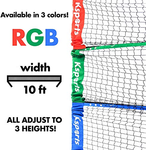 Ksports Portable 10 Feet Badminton Net Set(Green)−One Net for Pickleball, Tennis, Soccer Tennis, Kids Volleyball−4 LED Shuttlecocks−One Carry Bag−Easy Setup Nylon Net with Poles for Indoors & Outdoors