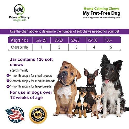 Paws of Kerry #1 Calming Treats for Dogs Anxiety, Natural Relief from Separation Anxiety, Organic Hemp Oil Soft Chews & Calm Aid for Motion Sickness, Storms, L-Tryptophan & Organic Chamomile |120 Soft