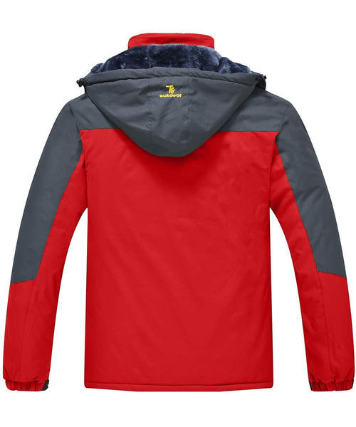 JINSHI Men's Snow Jacket Waterproof Ski Jackets Winter Hooded Mountain Fleece Jacket (Red,L)