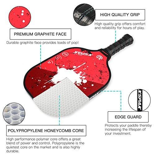 XS XSPAK Graphite Pickleball Paddle Set, Lightweight Graphite Honeycomb Composite Core Paddles Sets of 2 Including Racket Bag and 4 Balls, USAPA Approved