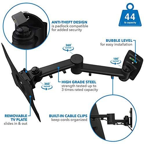 Mount-It! LCD TV Wall Mount Bracket with Full Motion Swing Out Tilt and Swivel Articulating Arm for 13-42" Flat Screen Displays with VESA 75 to 200, 44lb Weight Capacity with 18" Extension