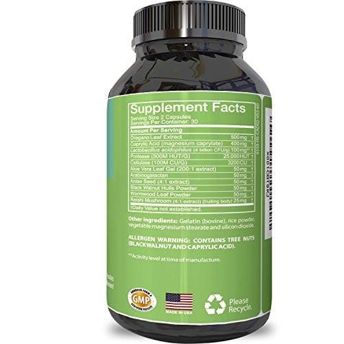 Candida Detox Cleanse Complex with Probiotics Digestive Enzymes Oregano Leaf Extract for Weight Loss Digestive Health Energy Antibacterial Antimicrobial Supplement for Women & Men (60 CAP's)