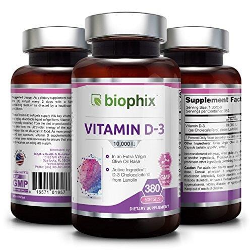 Vitamin D3 10000 IU 380 Softgels - High-Potency | Non-GMO | Soy-Free | In Extra Virgin Olive Oil | Strong Bones | Immune Health | Support for K-2