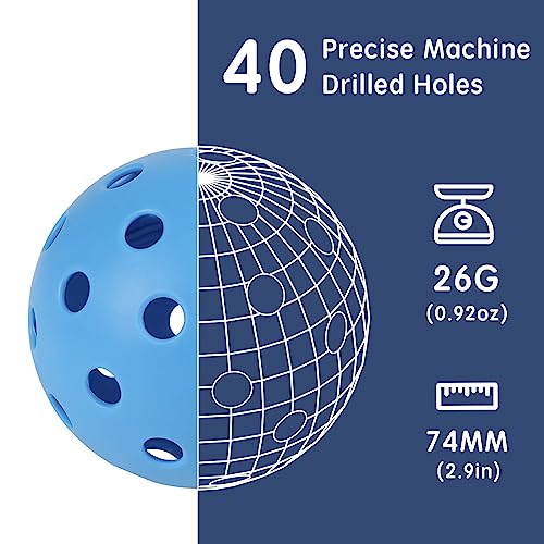 Pickleball Balls, 6 Pack 40 Holes Outdoor Pickleball Balls with Mesh Bag for Sport Indoor Play, High Elasticity & Durable Pickle Balls for All Style Pickleball Paddles, Gifts for Pickleball Lovers