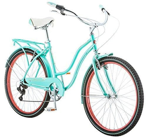 Schwinn Perla Women's Cruiser Bicycle, Featuring 18-Inch Step-Through Steel Frame and 7-Speed Drivetrain with Front and Rear Fenders, Rear Rack, and 26-Inch Wheels, Blue