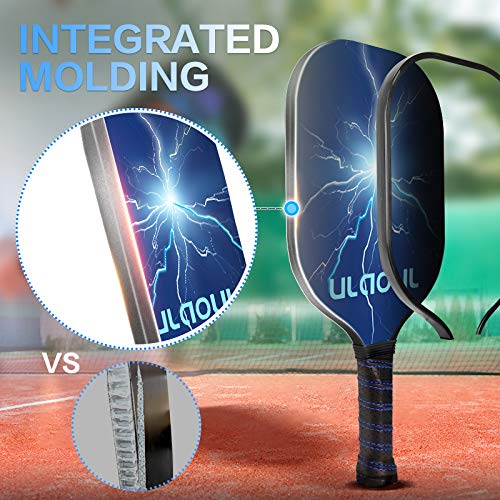 ULAOUL Pickleball Paddles Set of 2 Lightweight Pickleball Rackets Carbon Fiber Surface Polypropylene Honeycomb Core, 4 Pickleball Balls 2 Additional Cushion Grip Strips & 1 Portable Racquet Bag.