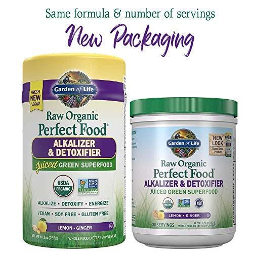 Garden of Life Raw Organic Perfect Food Alkalizer & Detoxifier Juiced Greens Superfood Powder - Lemon Ginger, 30 Servings (Packaging May Vary) - Non-GMO, Gluten Free Whole Food Dietary Supplement