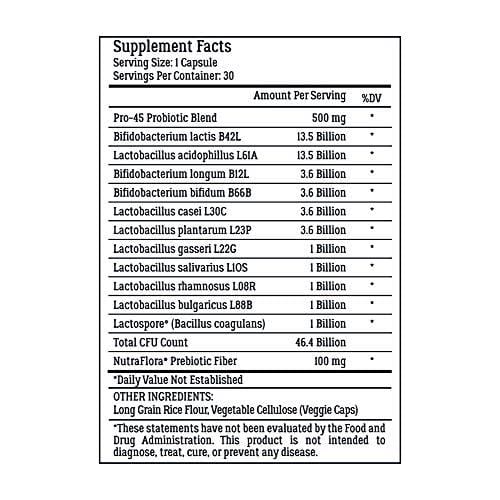 PRO45: #1 CLINICAL GRADE Probiotic Formula, 45 billion CFU, 11 patented strains. Dairy Free. Delayed release veggie caps. Promotes immune and digestive health. 30 Day Supply (1)