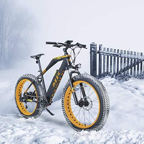 MZZK 500W Electric Mountain Snow Bike with 26 Inch Fat Tires and Removable 48V 13Ah Li-on Battery (Orange)