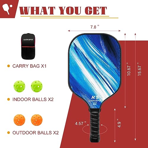 Wakefa Professional Pickleball Paddles Set: USAPA Approved Pickleball Paddle Graphite Carbon Pickleball Rackets, Pickleball Paddles Set of 2 with 1 Bag and 4 Pickleballs (Pickleball Set-K5)