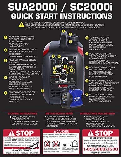 A-iPower SUA2000iV Super Quiet 2000-Watt Portable Inverter Generator CARB/EPA, 2000 Watt, RV Ready