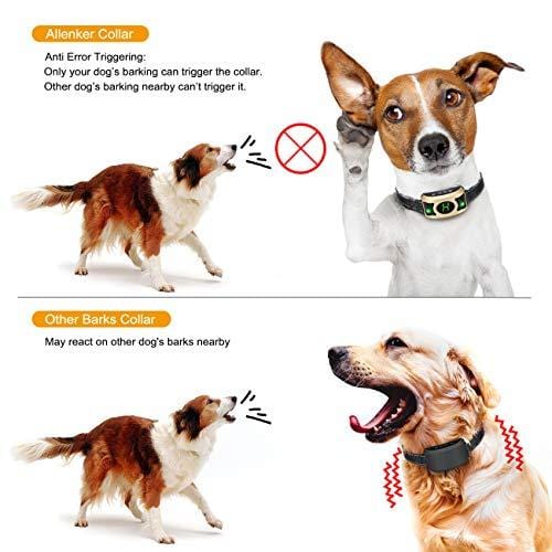 Allenker 2019 Upgrade Version Dog Bark Collar with Beep Vibration Static Shock - 3 Levels Sensitivity, Rechargeable Bark Collar for Small Dogs Medium Large Dogs with Breathing Light – Rainproof