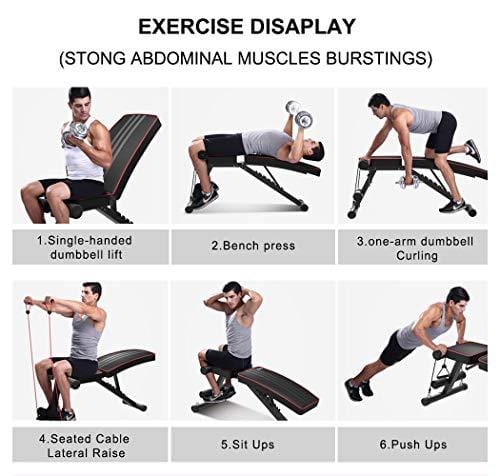 Yoleo Adjustable Weight Bench - Utility Weight Benches for Full Body Workout, Foldable Flat/Incline/Decline FID Bench Press for Home Gym