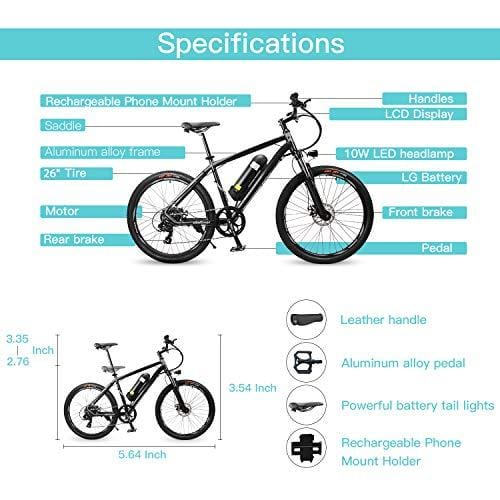 Reibok Ebike New City Travel Electric Bicycle 26 inch Shimano 7 Speed Electric Mountain Bike E-Bike 36V 10.4Ah Lithium Battery 350W Adult Assisted Ebike (Gray)