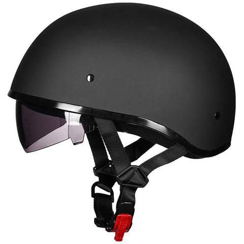 ILM Motorcycle half Helmet with Sunshield Quick Release Strap Half Face Fit for Bike Cruiser Scooter Harley DOT Approved (L, Matte Black)