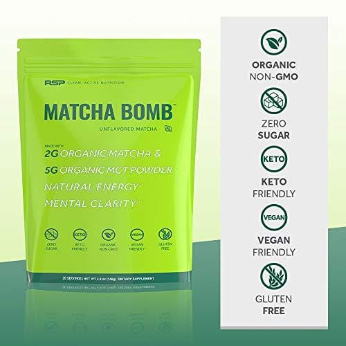 RSP Matcha Bomb (150g) - Organic Matcha Green Tea Powder with MCTs for Natural Energy and Clarity, Non-GMO, Keto Friendly, Vegan Friendly, Gluten Free, Vanilla Chai (20 Servings)