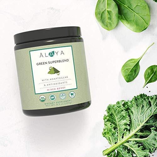 Alaya Organic Greens Powder - Superfood Powder with Adaptogens, Antioxidants & Probiotics - Certified Organic Non-GMO Super Greens Supplement Powder - 30 Servings - Berry Flavor Green Powder
